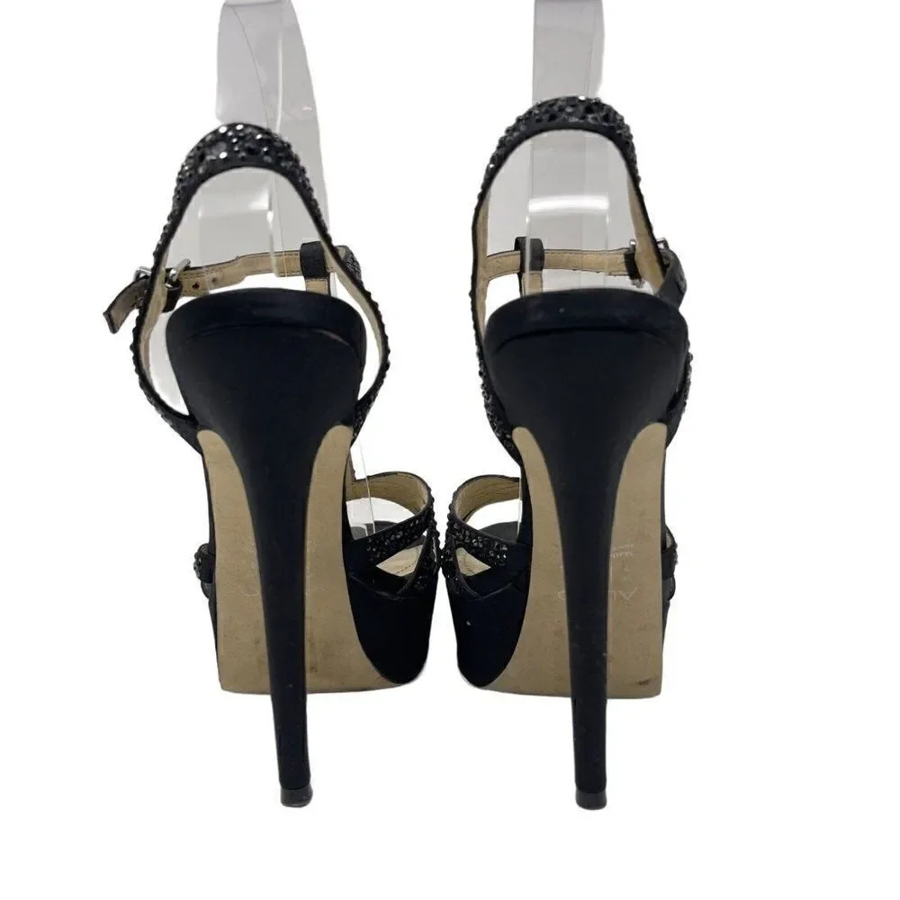 Aldo Black Jeweled studded stiletto heels US7 BoxC Platform Y2K 90s